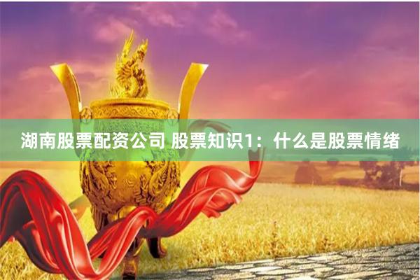 湖南股票配资公司 股票知识1：什么是股票情绪