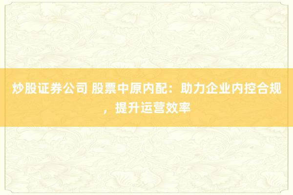 炒股证券公司 股票中原内配：助力企业内控合规，提升运营效率